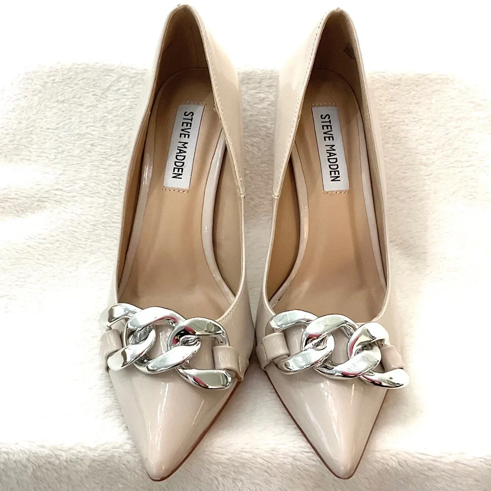 NUDE TAUPE STEVE MADDEN ZILDA DRESSY POINTED TOE HIGH HEEL SHOE Sz 6.5 - Picture 7 of 16